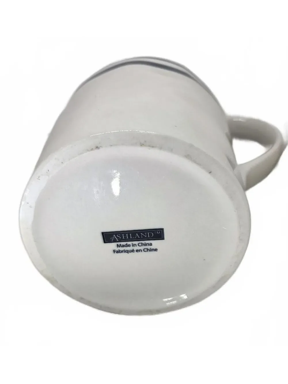 Ashland Ceramic Pitcher White W/ Blue Stripes 7.5